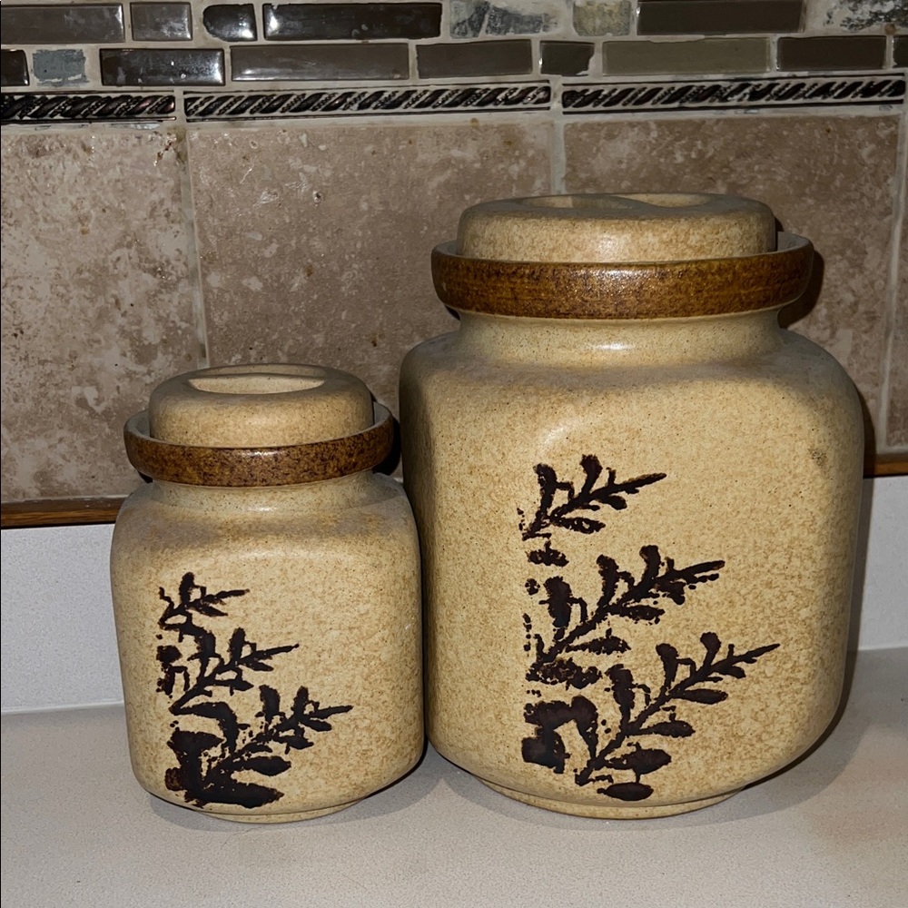 Pottery Stone wear retro crock Food Storage Canister Set of 2 made in the USA